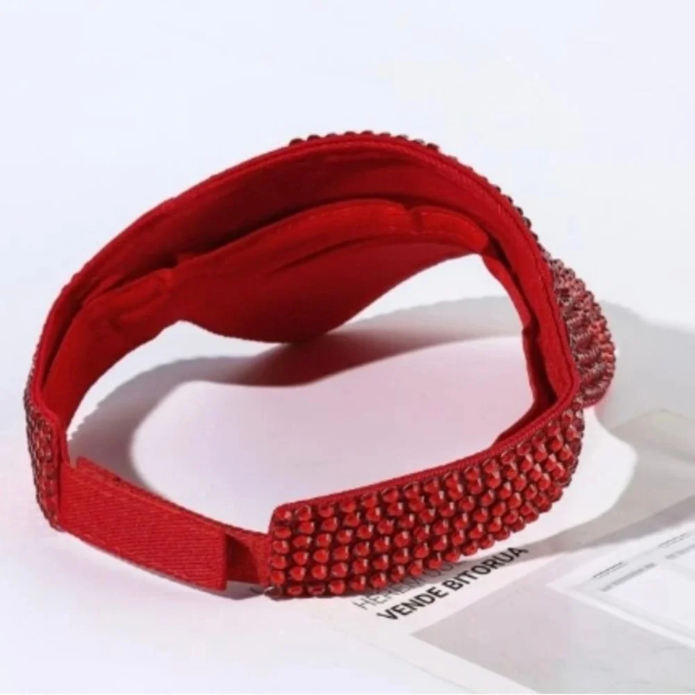 Stunning Red Bling Visors Rhinestones Sport Sun Visor Caps Adjustable - Picture 7 of 11